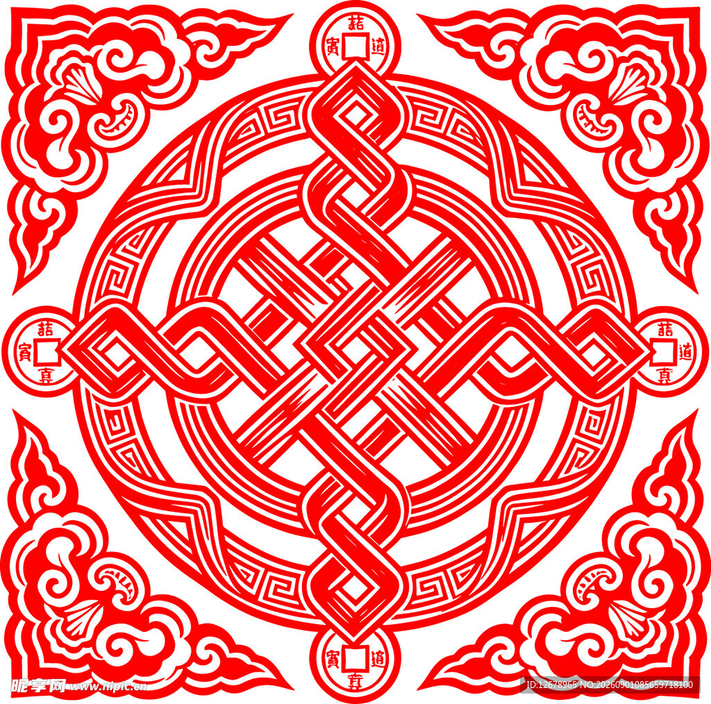 传统中式红色吉祥花纹图案