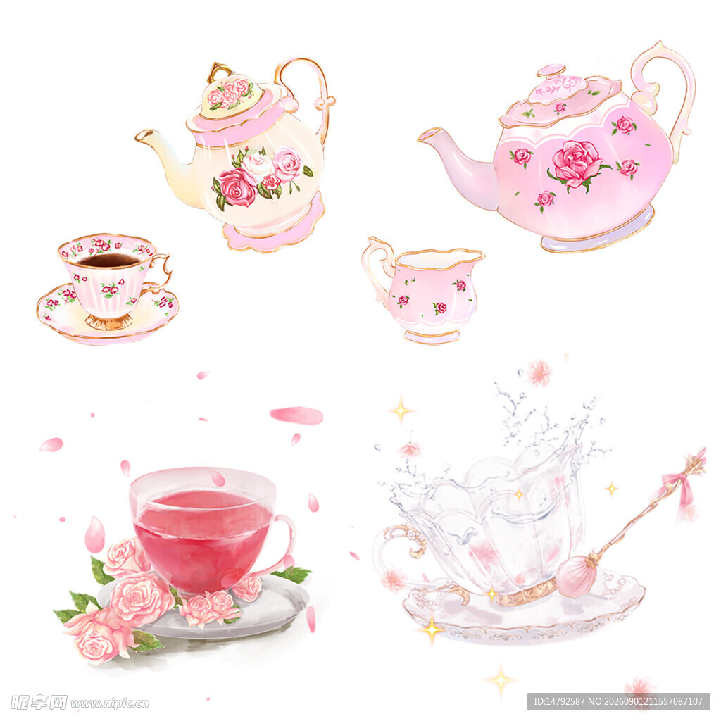 精致粉色系茶具与茶饮