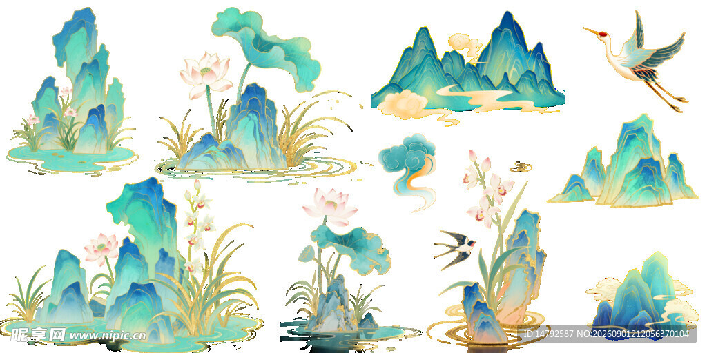 水墨风中式山水元素集合