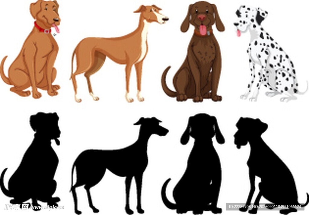 多种猎犬形象插画