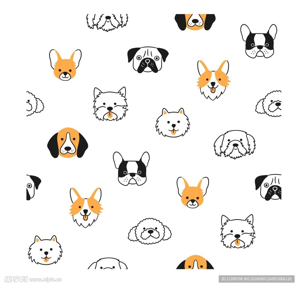 可爱猫狗头像无缝图案