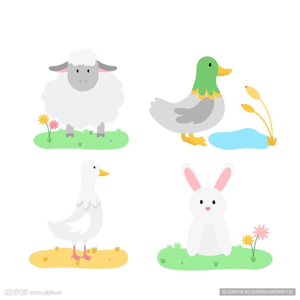 可爱农场动物插画