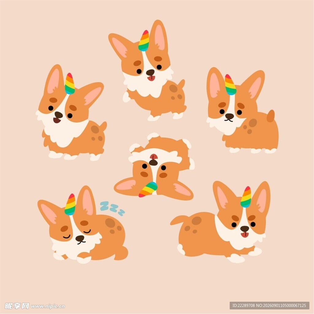 可爱小柯基表情动作插画