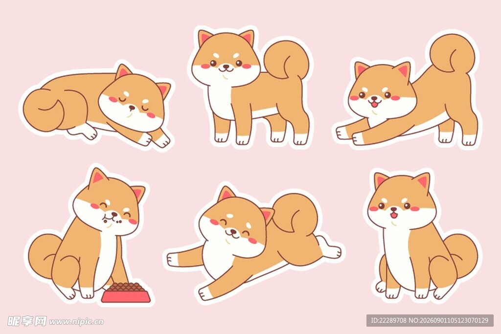可爱柴犬多样姿态插画