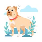 可爱斗牛犬置身清新场景