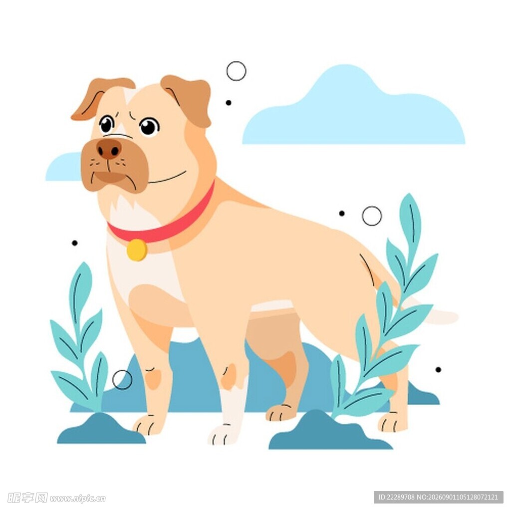 可爱斗牛犬置身清新场景