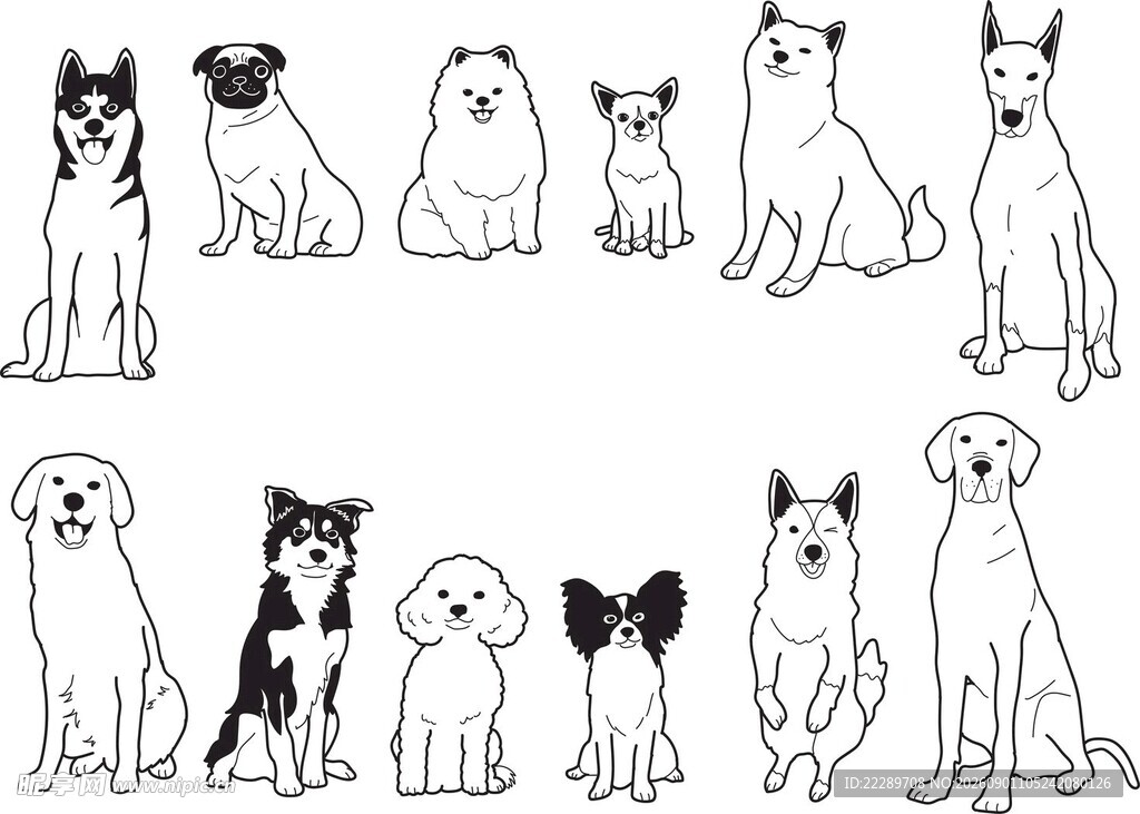 多样姿态的狗狗简笔画