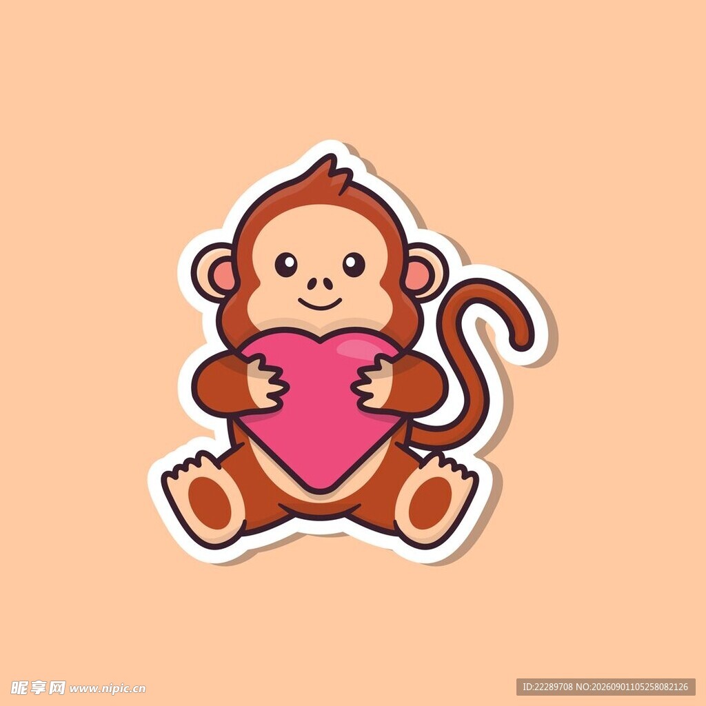 抱爱心小猴贴纸
