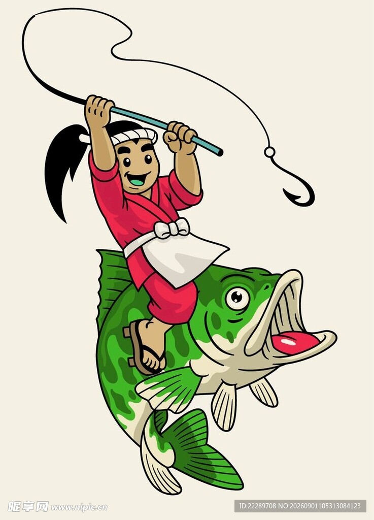 女孩骑大鱼快乐钓鱼瞬间