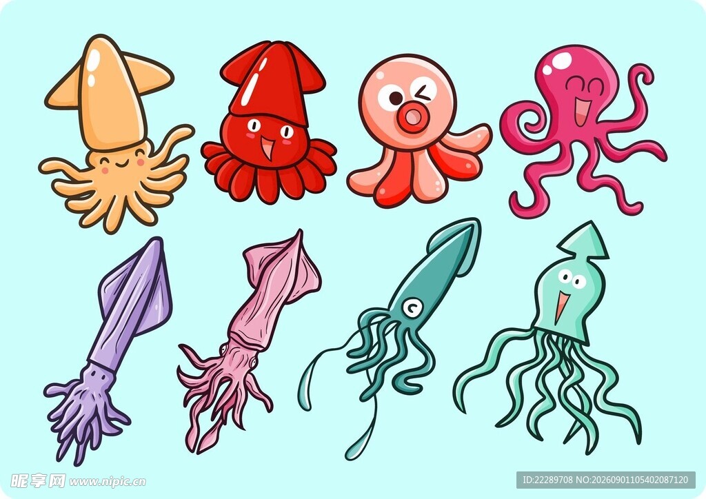 多彩海洋软体生物插画
