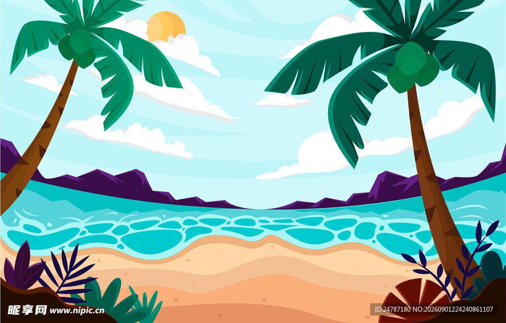 热带海滩风光插画