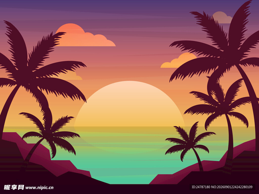 夕阳热带海滨风光