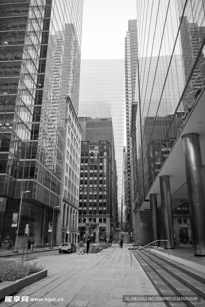黑白都市街道建筑景观