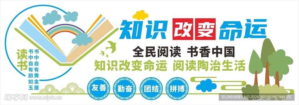 读书校园文化墙背景海报展板设计