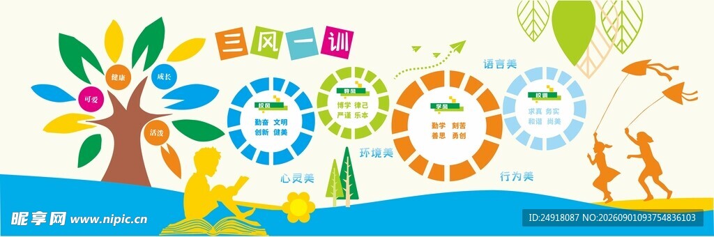 卡通风格校园文化墙展板海报背景