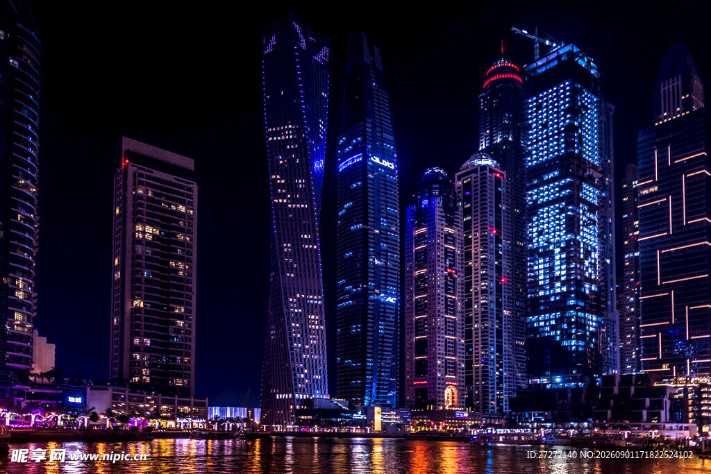 迪拜城市璀璨夜景