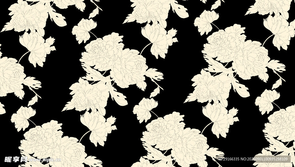 黑底米白花