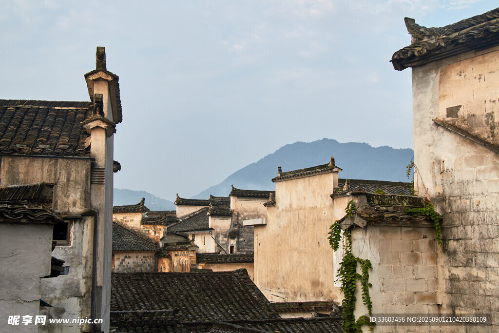 徽派古村落屋顶景致