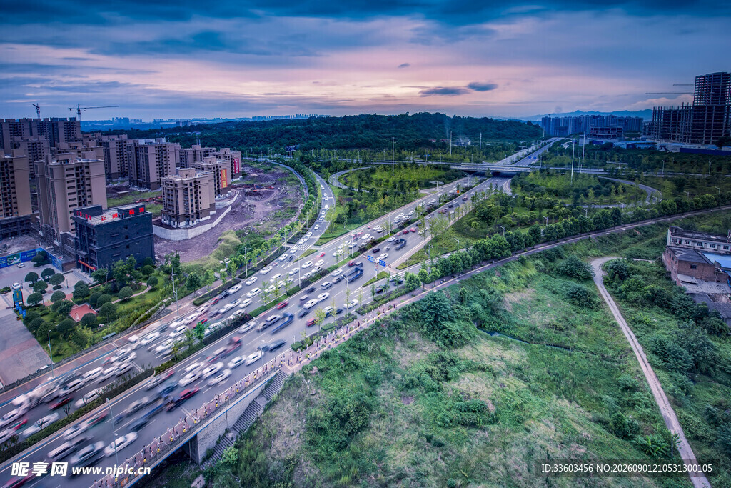 城市高架桥畔的美丽景致