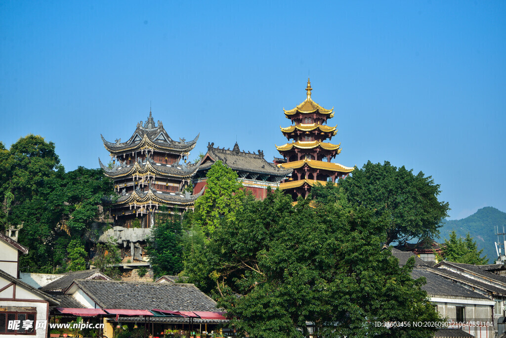 古色古香的中式塔楼景观