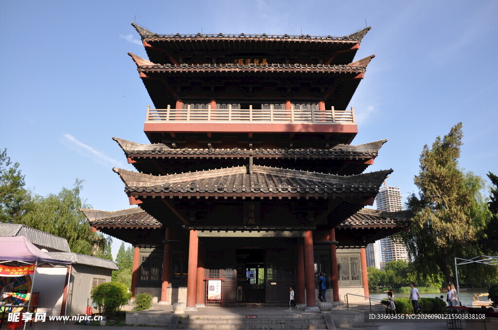 中式古塔楼建筑景观