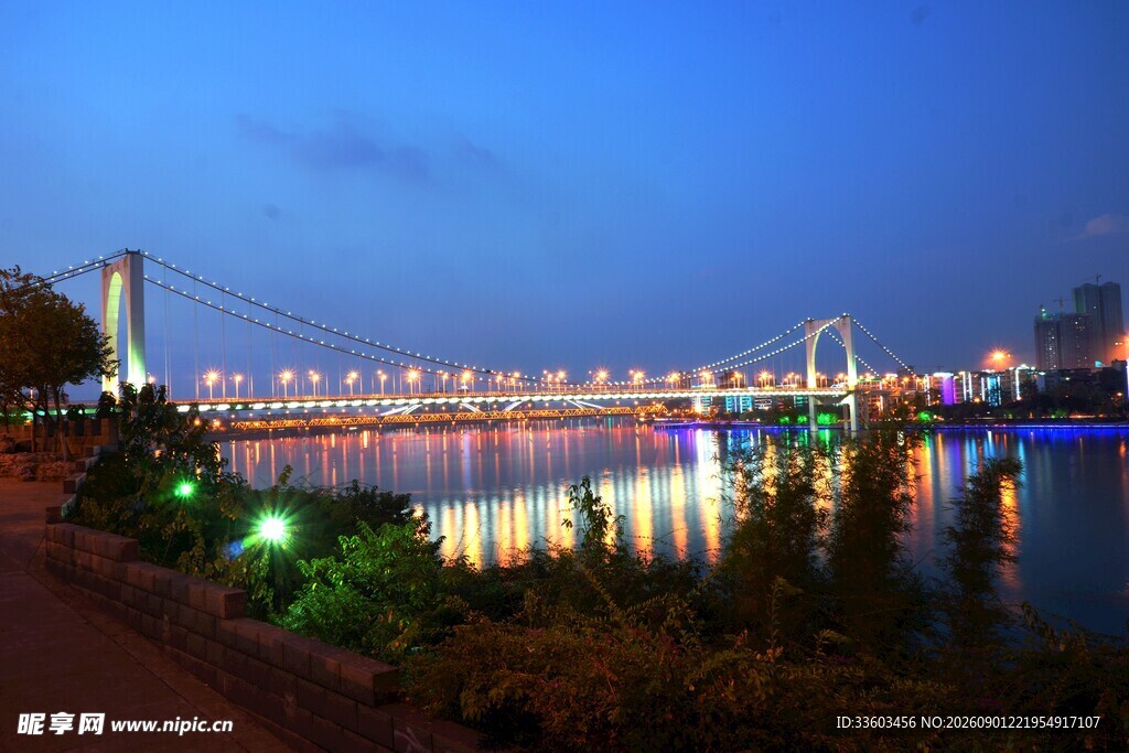 城市夜景中的璀璨桥梁