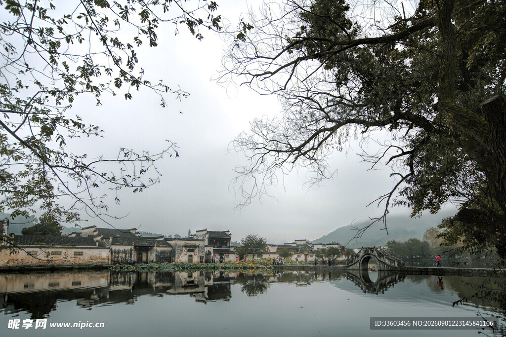 湖畔春景静谧山水风光