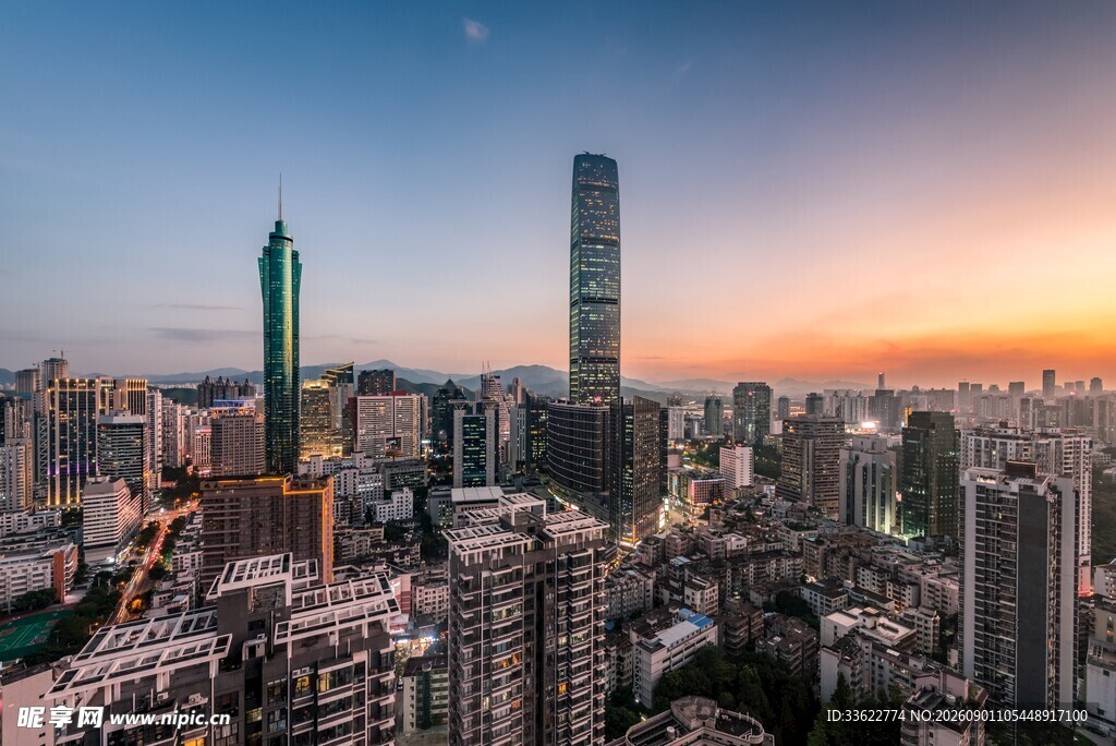 城市天际线 夕阳下的繁华