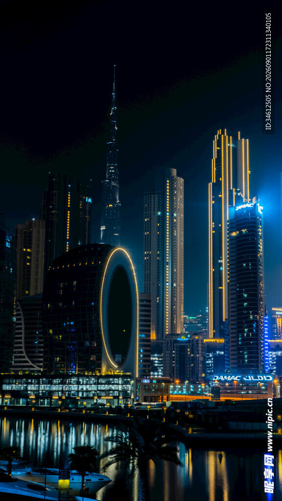 璀璨都市夜景摩天大楼林立