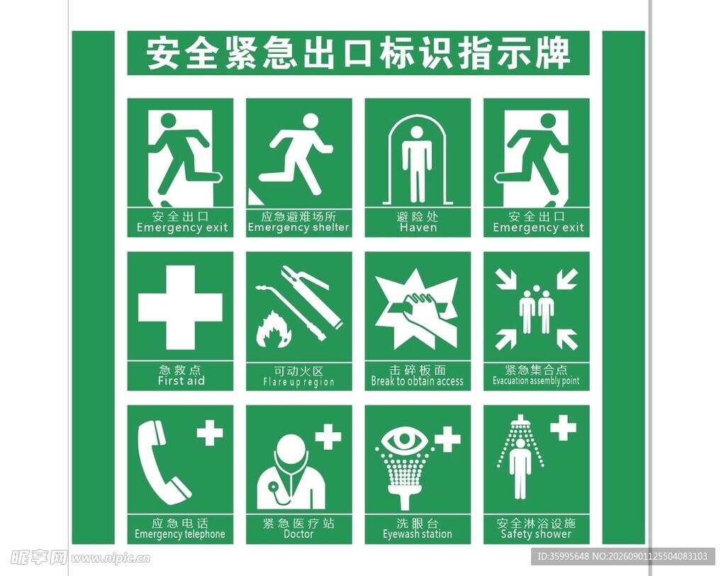 绿色安全紧急出口标识指示牌