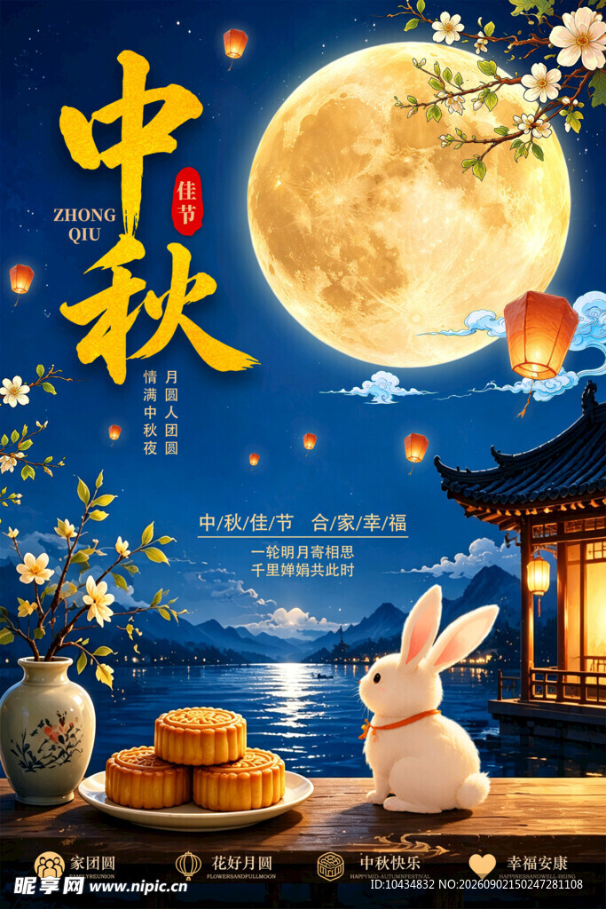 中秋月夜下的传统景致