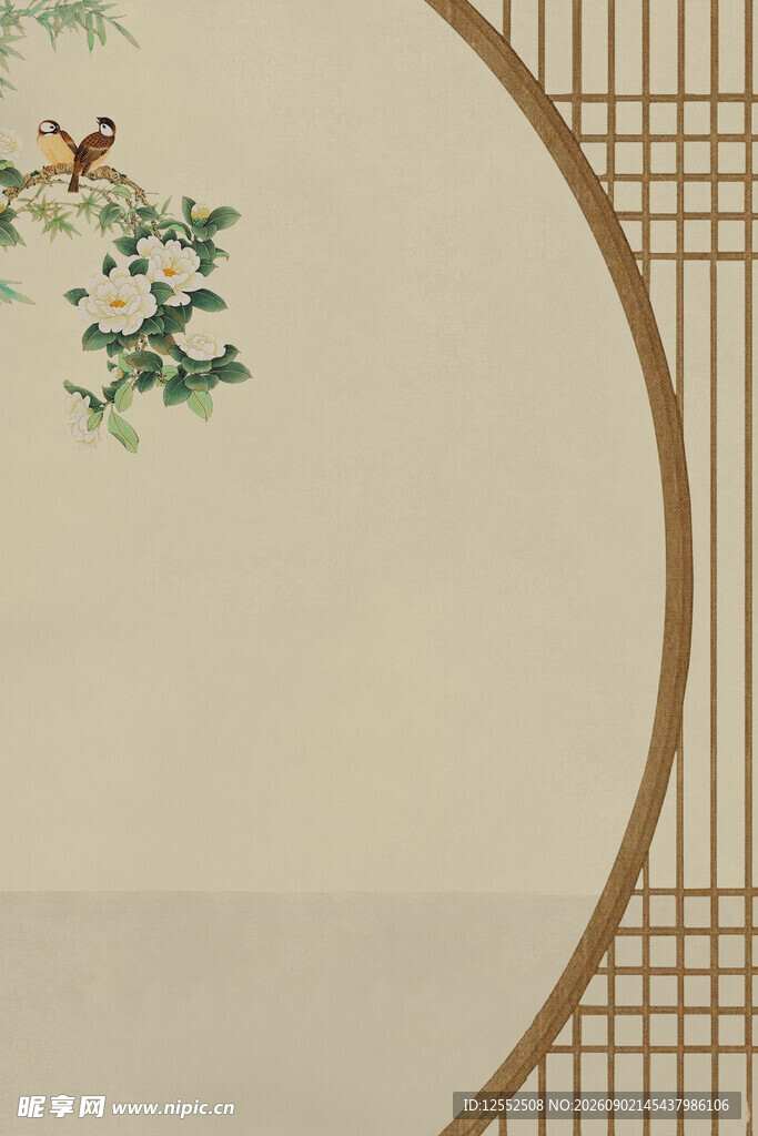 中式典雅花鸟窗景图案