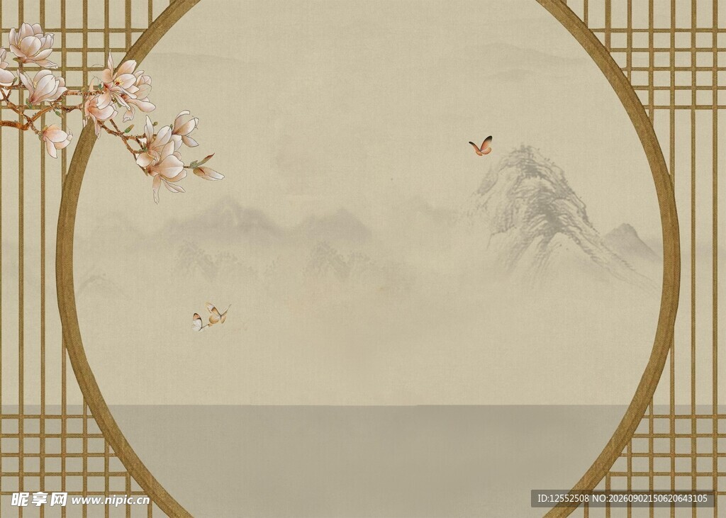 中式古典意境山水花鸟图