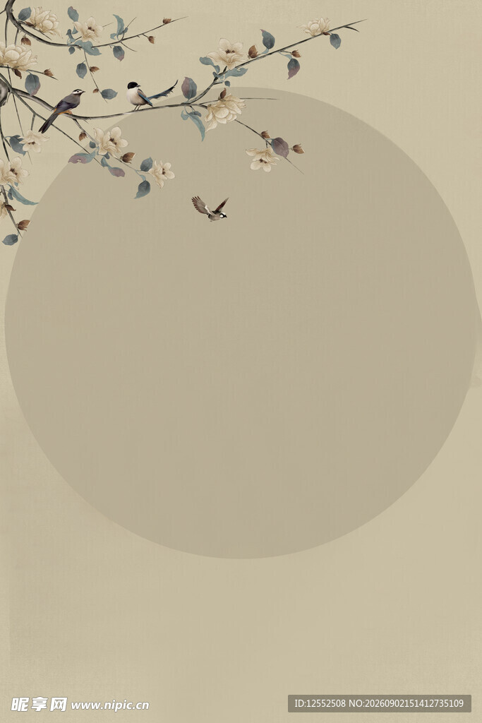 中式花鸟圆月背景图