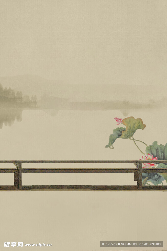 水墨湖畔荷景
