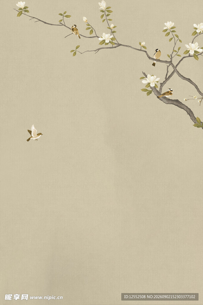 中式枝头绽花