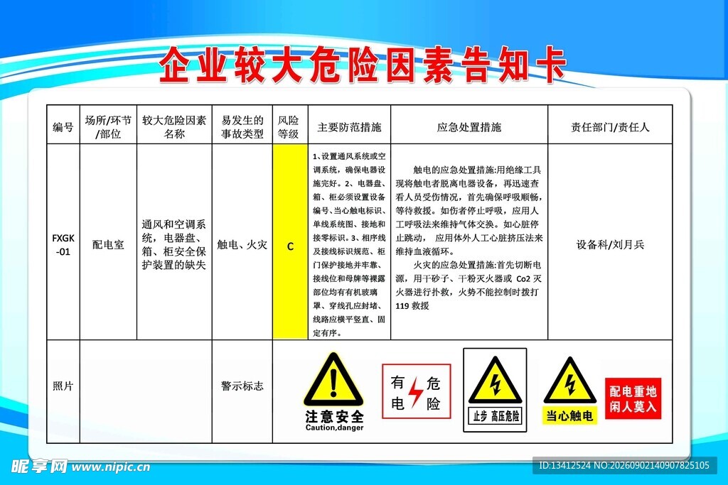 企业较大危险因素告知卡配电室