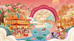中秋传统国潮氛围场景横版插画