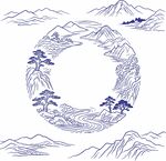 中式山水环形装饰图案