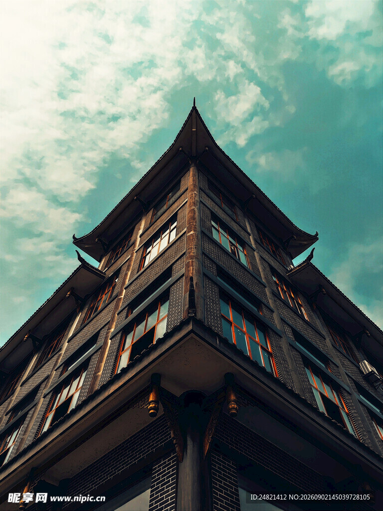 中式古建筑屋顶特写