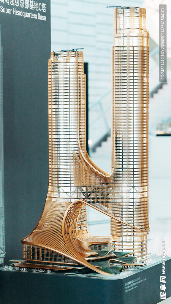 现代双子塔楼建筑模型
