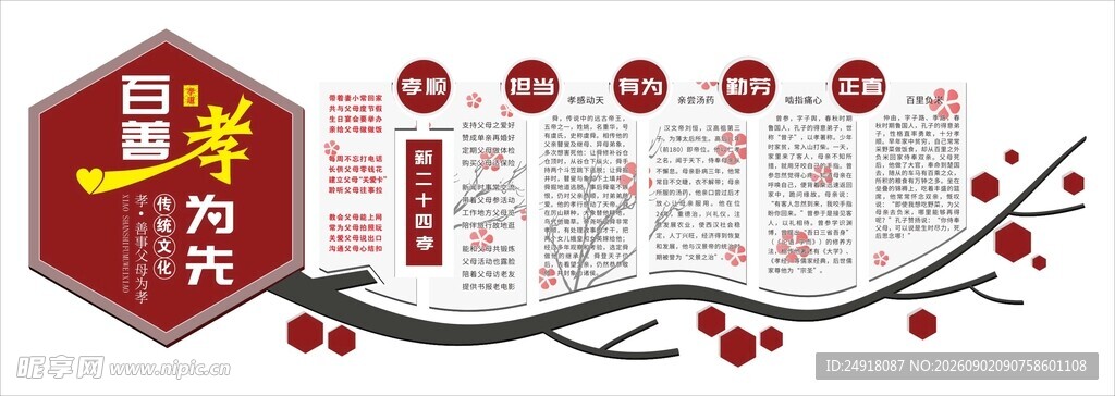校园文化国风展板孝道文化墙图案
