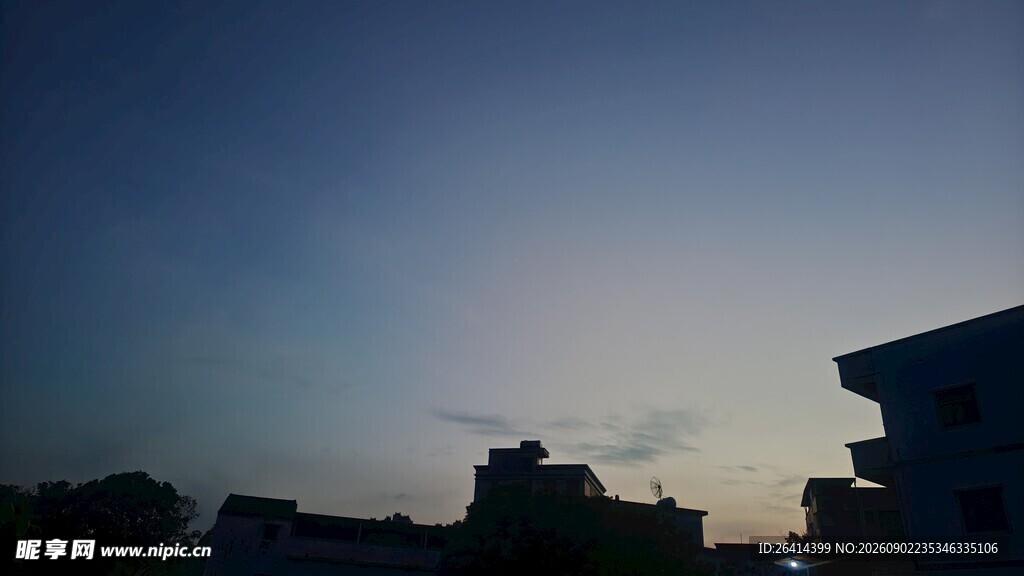 黄昏下的城市建筑剪影