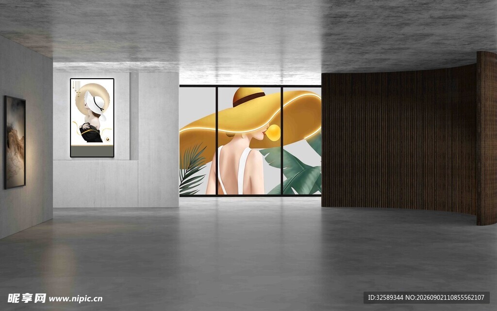 现代艺术展厅内的画作展示