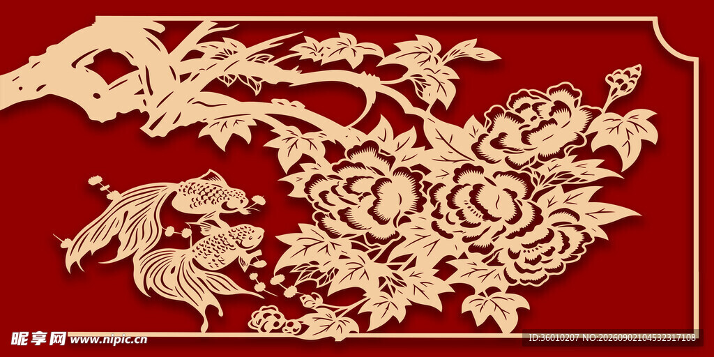 中式剪纸花卉鸟艺术图案