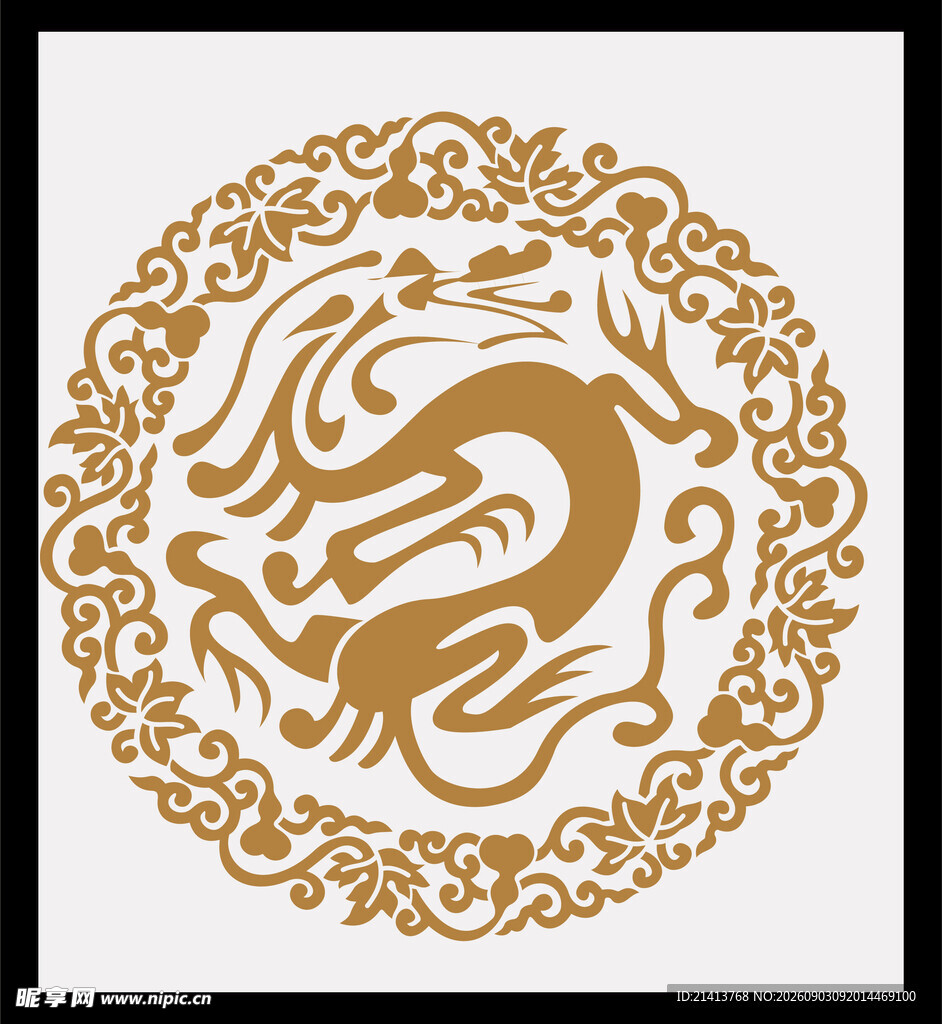 金色龙纹圆形传统图案