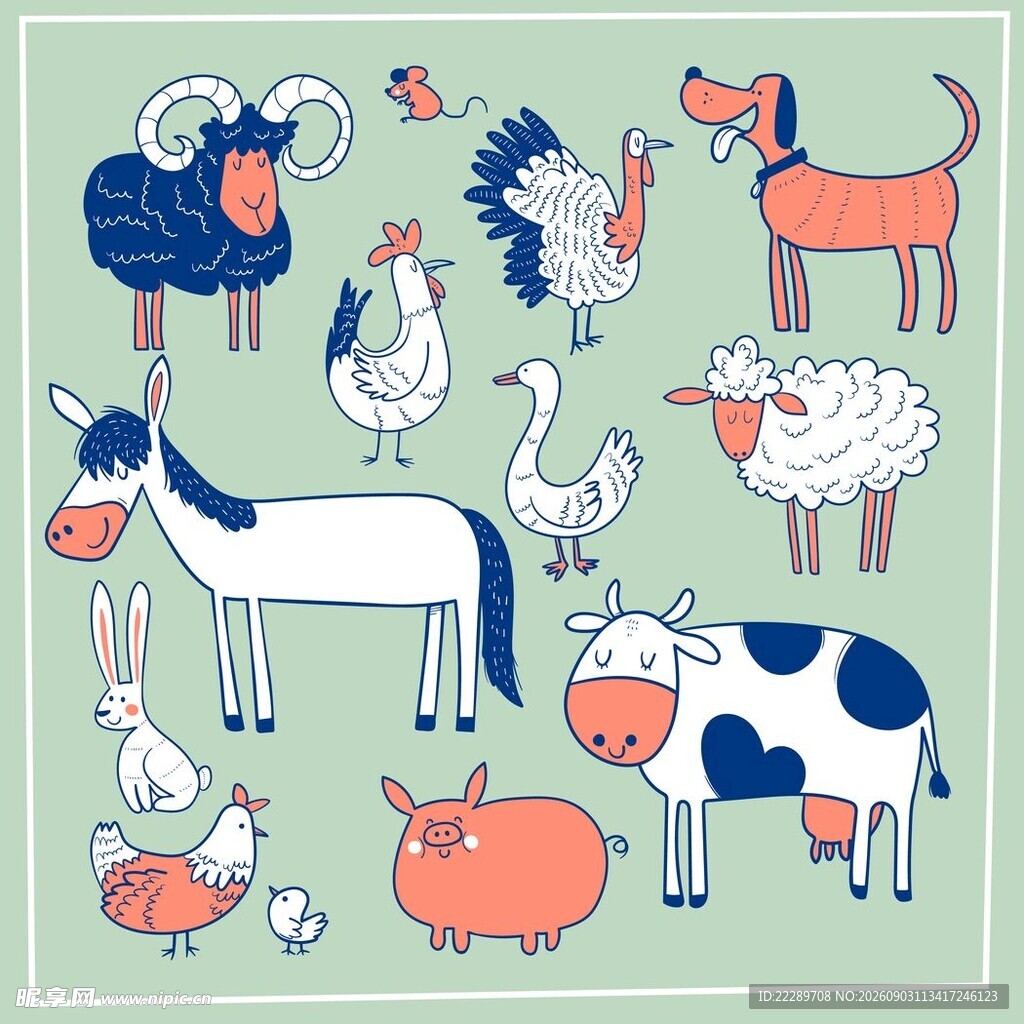 可爱农场动物插画集合