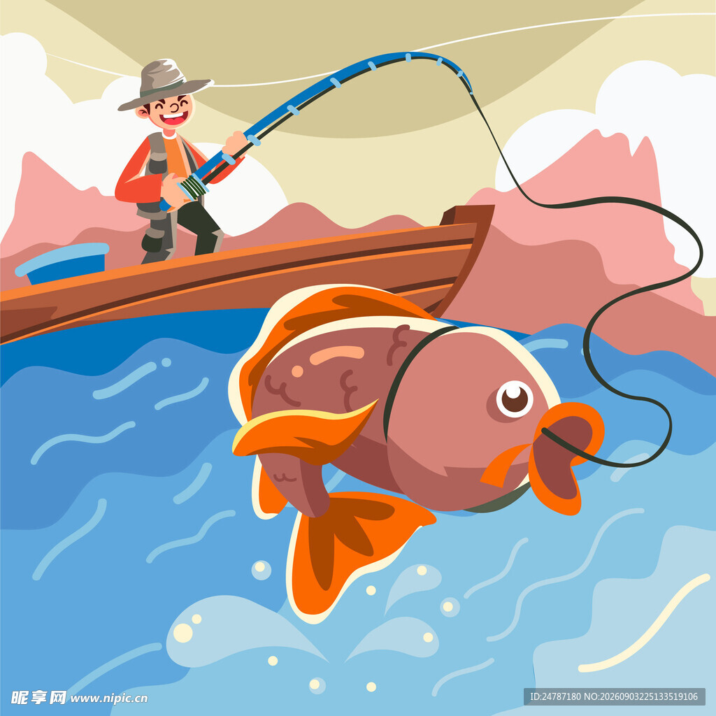 湖边钓鱼