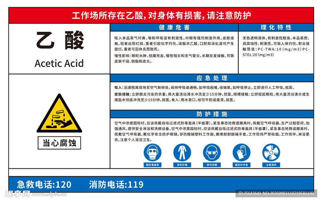 乙酸职业危害告知牌