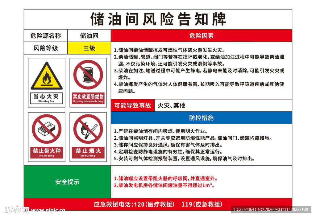 储油风险告知牌